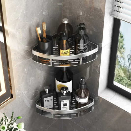 アルミ製コーナーラック 2個セット｜浴室の角に貼るだけ・穴あけ不要